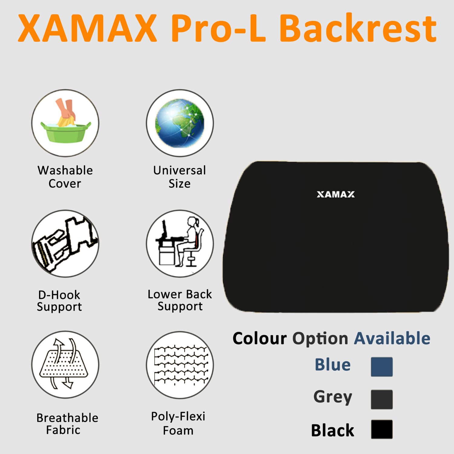  Xamax Pro L Backrest For Use Any Half Back Chair (Black)